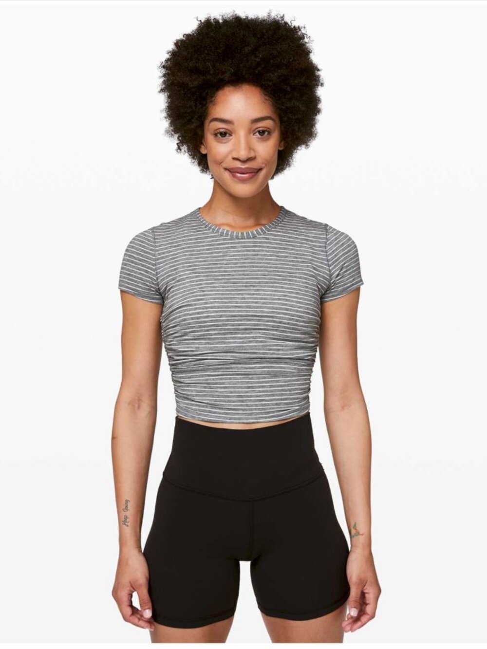 Lululemon All It Takes Short Sleeve, Modern Stripe Heathered Medium Grey White